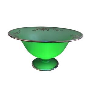 Antique Tiffin Uranium Green Satin Glass Rockwell Silver Overlay Centerpiece